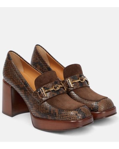 Tod's Snake-effect Leather Loafer Pumps - Brown