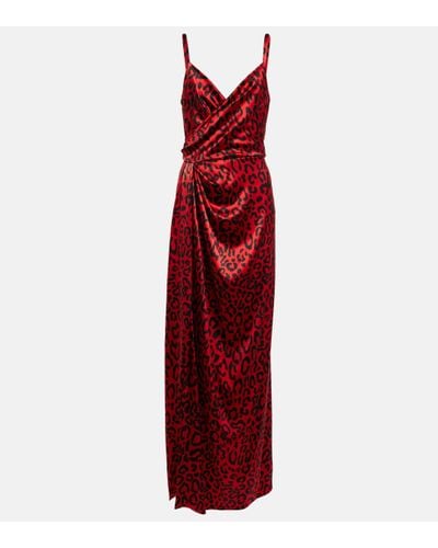 Dolce & Gabbana Robe Longue En Satin De Soie Mélangée À Imprimé Léopard Et À Drapé - Rouge