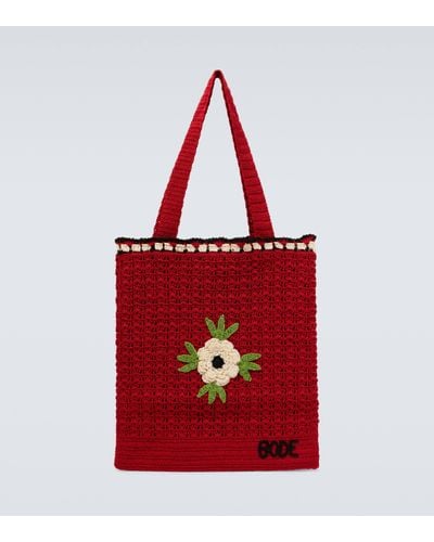 Bode Winchester Rose Applique Crochet Tote Bag - Red