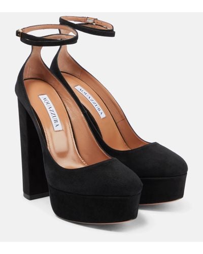 Aquazzura Blake Suede Platform Court Shoes - Black