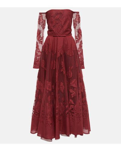 Giambattista Valli Floral Netted-lace Off-shoulder Gown - Red