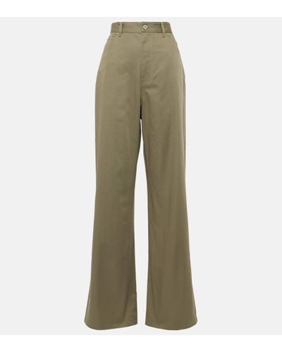 Loewe High-rise Cotton Drill Wide-leg Trousers - Green