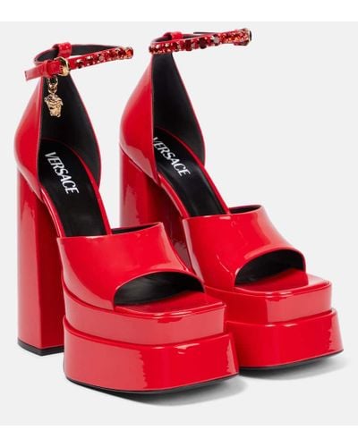 Versace Medusa Aevitas Patent Leather Platform Sandals - Red