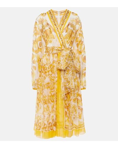 Dolce & Gabbana Majolica Silk Chiffon Midi Dress - Metallic