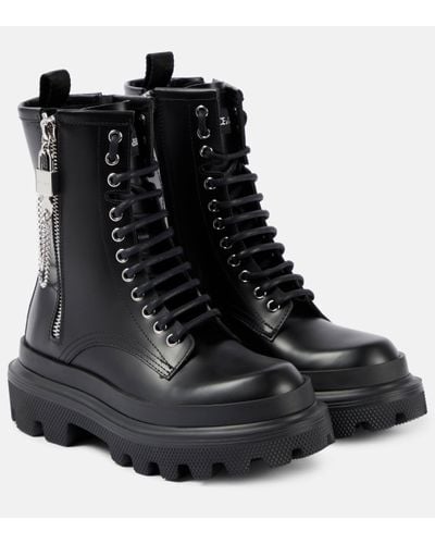 Dolce & Gabbana Leather Combat Boots - Black