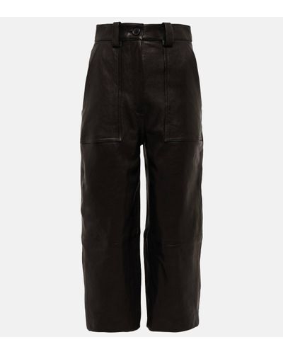 Khaite High-rise Straight-leg Leather Trousers - Black
