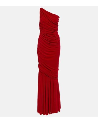 Norma Kamali Diana Asymmetrische Robe Aus Stretch-jersey Mit Raffungen - Rot