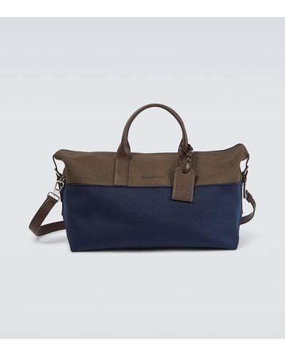 Giorgio Armani Leather-trimmed Duffel Bag - Blue