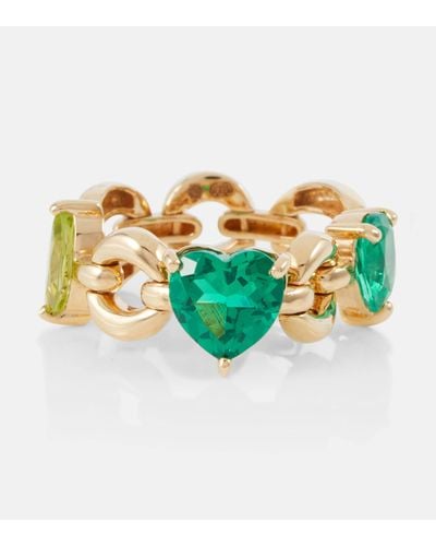 Nadine Aysoy Catena Petite 18kt Gold Ring With Tourmaline, Peridot And Emerald - Blue