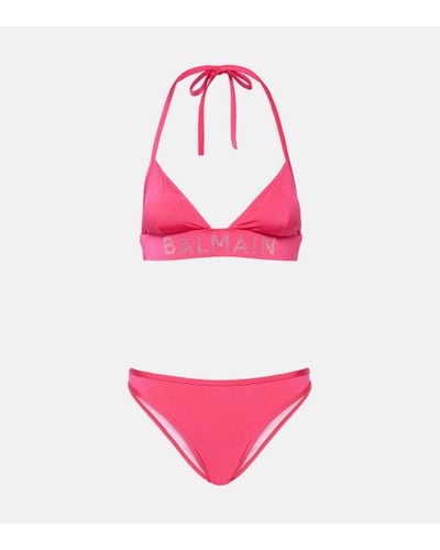 Balmain Logo Crystal-embellished Bikini - Pink