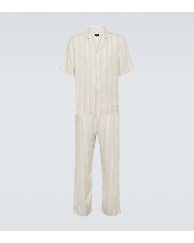 Zegna Conjunto de pijama de lino a rayas - Blanco
