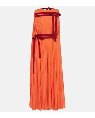 ROKSANDA Calista Caped Bow-detail Plisse Midi Dress - Orange