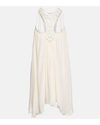 Isabel Marant 'Racky' Mini -Kleid in Seide mit Makrame -Spitzeneinsatz - Blanc