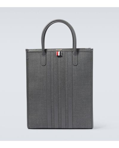Thom Browne 4-bar Leather-trimmed Canvas Tote Bag - Grey