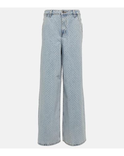 Self-Portrait Jeans anchos adornados de tiro alto - Azul