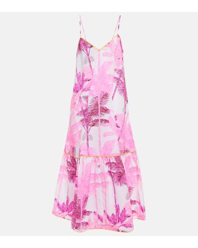 Juliet Dunn Printed Cotton Slip Midi Dress - Pink