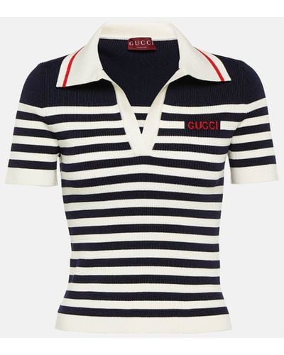 Gucci Logo Striped Cotton-blend Polo Shirt - Blue
