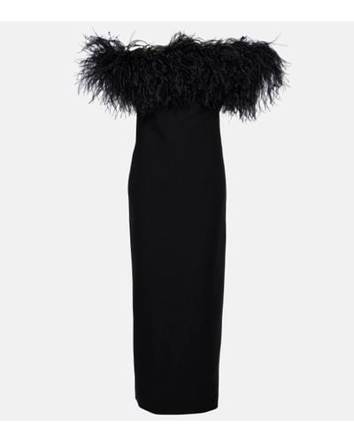 Valentino Robe longue en Crepe Couture a plumes - Noir