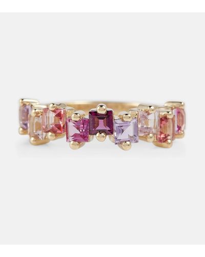 Suzanne Kalan Bague en or 14 ct, topazes, Rose de France et rhodolite