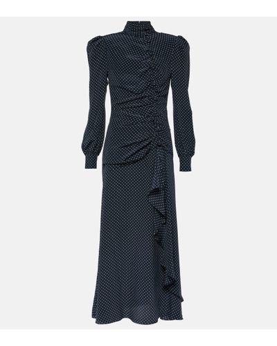 Alessandra Rich Ruched Silk Midi Dress - Blue
