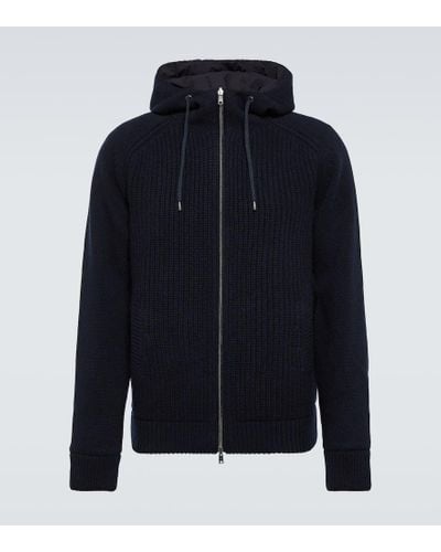 Herno Ribbed-knit Hooded Wool Jacket - Blue