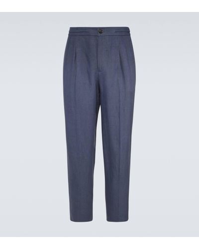 Brunello Cucinelli Pantalon droit en lin - Bleu