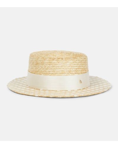 Maison Michel Kiki Embellished Straw Boater Hat - Natural