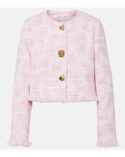 Oscar de la Renta Fringed Cropped Tweed Jacket - Pink