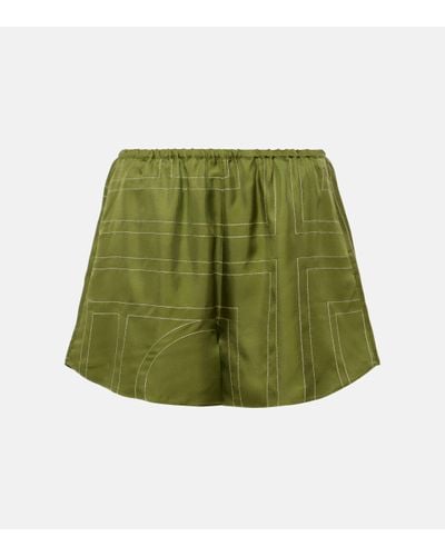 Totême Monogram Silk Satin Pyjama Shorts - Green