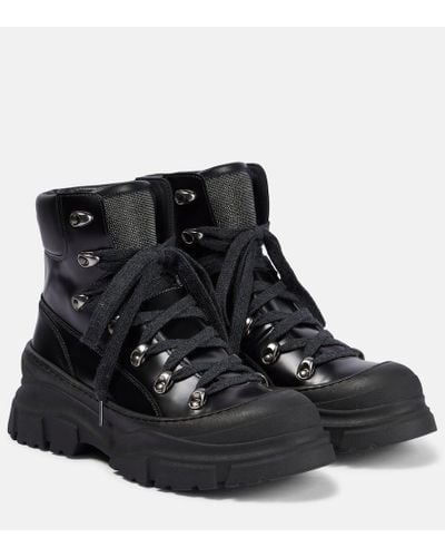 Brunello Cucinelli Leather Combat Boots - Black