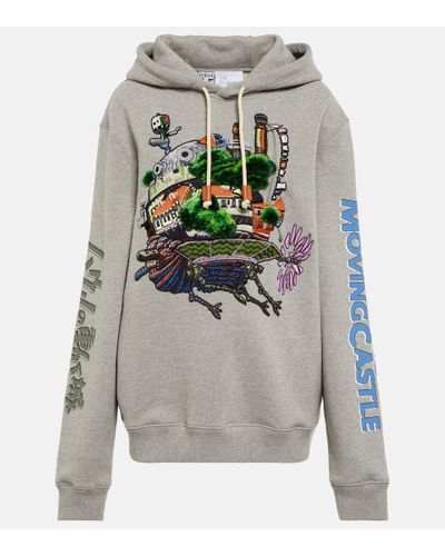 Loewe X Howl's Moving Castle Embroidered Cotton Hoodie - Gray