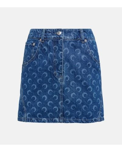 Marine Serre Printed Cotton Denim Miniskirt - Blue