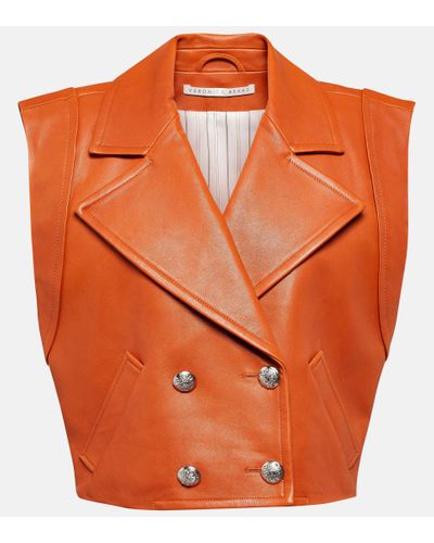 Veronica Beard Rixey Cropped Leather Vest - Orange