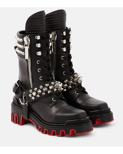 Christian Louboutin Janetta Red Sole Spike Leather Biker Boots - Black