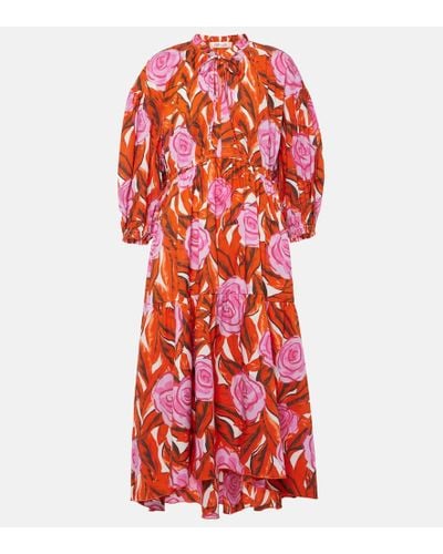 Diane von Furstenberg Artie Floral Cotton-blend Midi Dress - Red