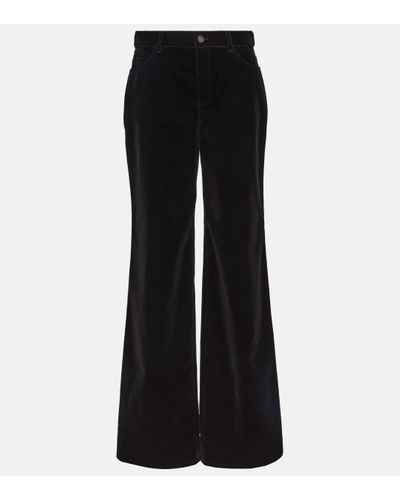 Saint Laurent High-rise Wide-leg Cotton Velvet Trousers - Black