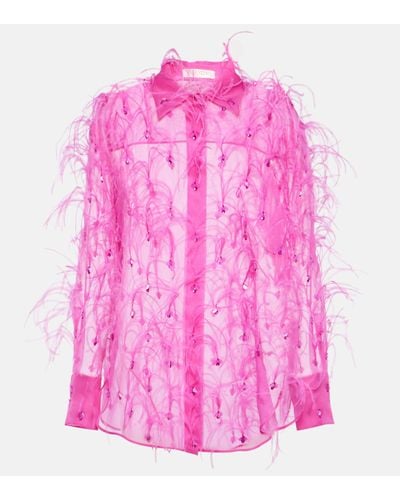 Valentino Embroidered Silk Organza Blouse - Pink