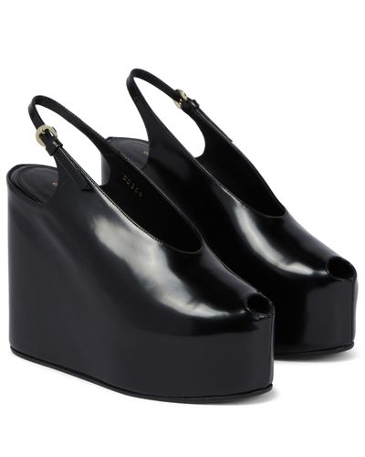 Dries Van Noten Slingback Leather Platform Sandals - Black