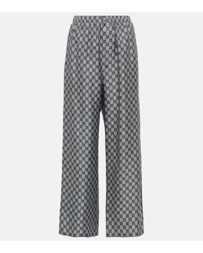 Gucci GG Silk Twill Wide-leg Trousers - Grey