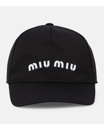 Miu Miu Cappello da baseball in cotone con logo - Nero