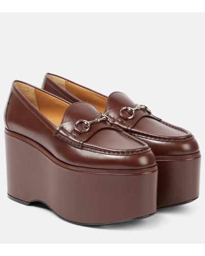 Gucci Horsebit Leather Platform Loafers - Brown