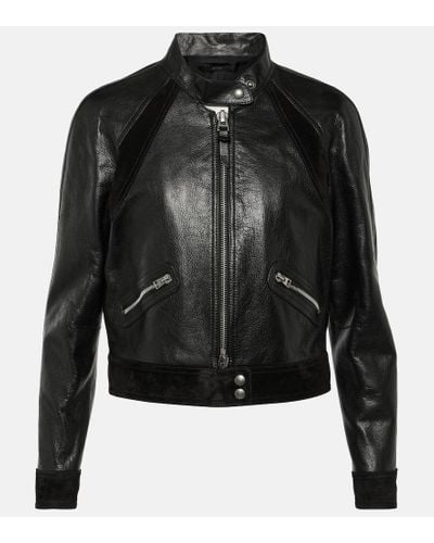 Tom Ford Giacca biker cropped in pelle - Nero