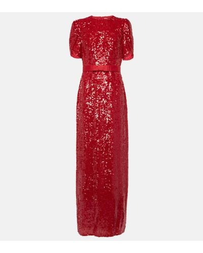 Erdem Sequin-embellished Puffed-shoulders Woven Maxi Dress - Red