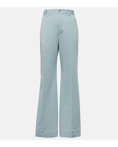 Plan C High-rise Cotton-blend Flared Trousers - Blue