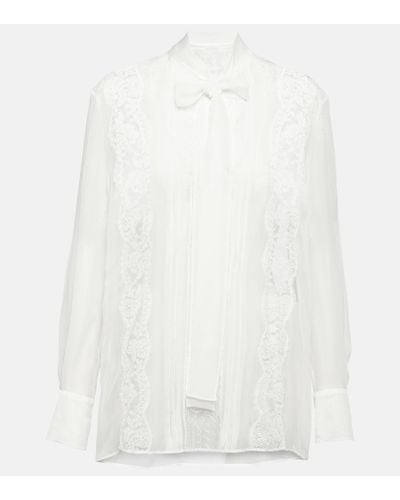 Dolce & Gabbana Tie-neck Silk-blend Satin Blouse - White
