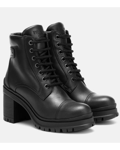 Prada Lug-sole Leather Combat Boots - Black