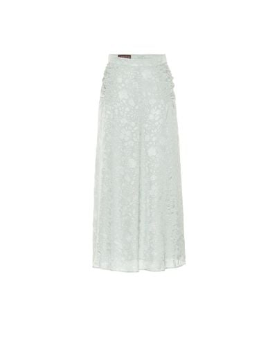 ALEXACHUNG Corinne Floral Satin Midi Skirt - White