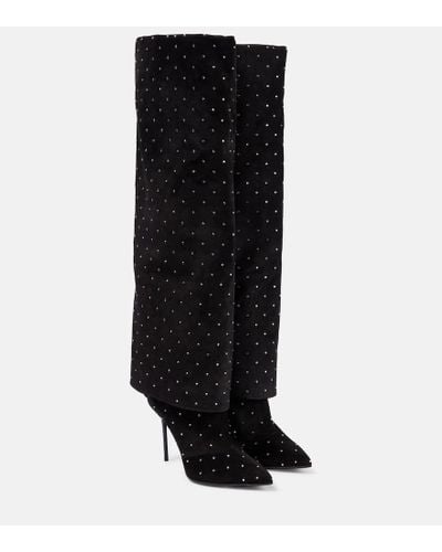 Balmain Bottes ariel en cuir suede et cristaux - Negro