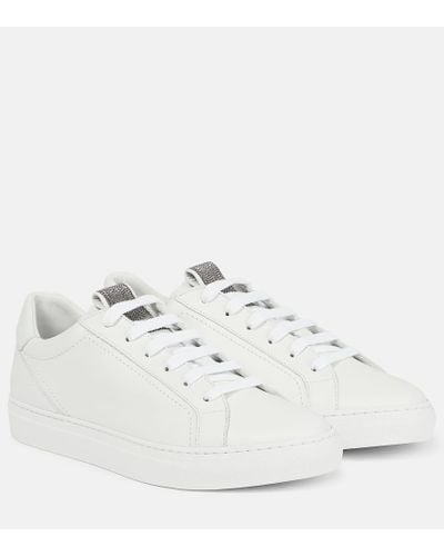 Brunello Cucinelli Verzierte Sneakers aus Leder - Weiß