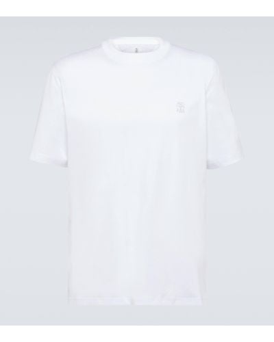 Brunello Cucinelli T-shirt en coton a logo - Blanc